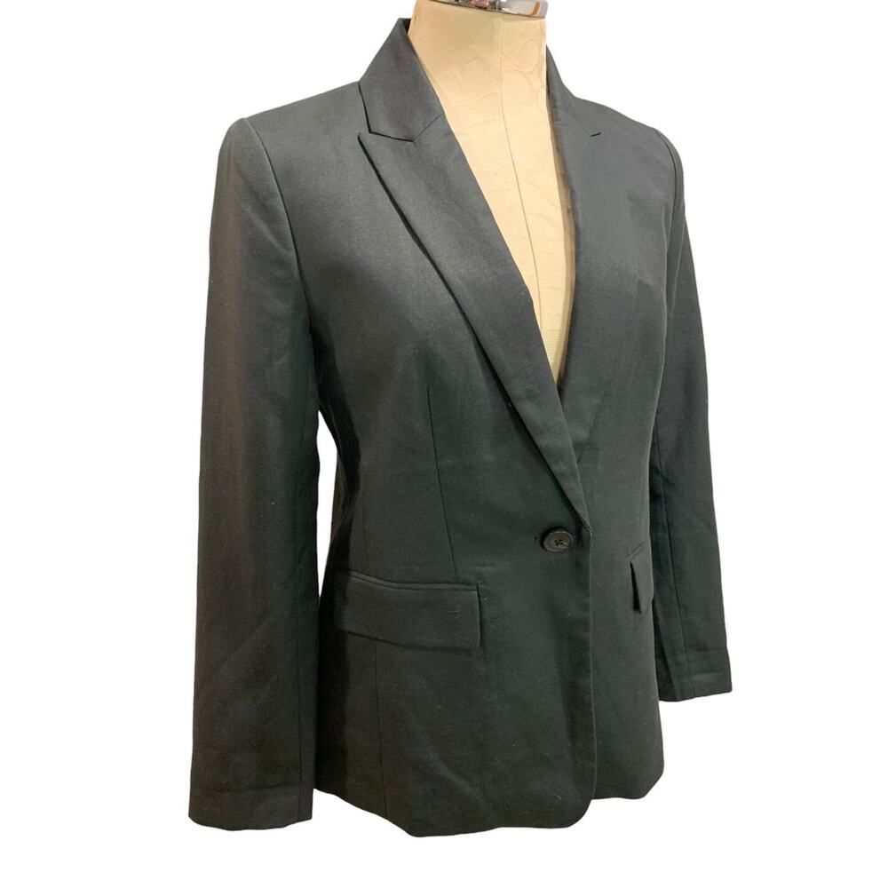 Size 2P Loft Petites Womens Black Blazer Suit Jacket Linen Blend